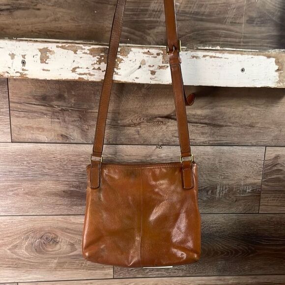 FOSSIL Brown Cowhide Leather Messenger Style Shoulder Bag READ - Picture 9 of 14